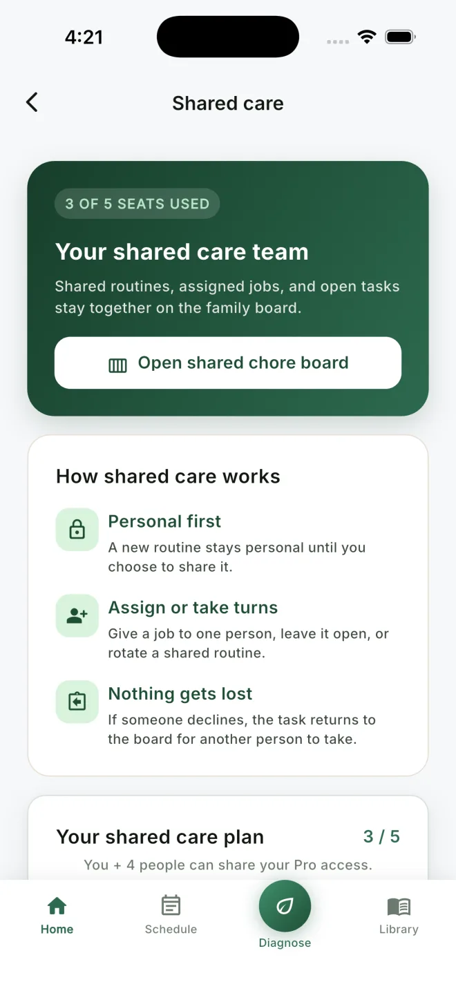 Shared plant care for a household or team